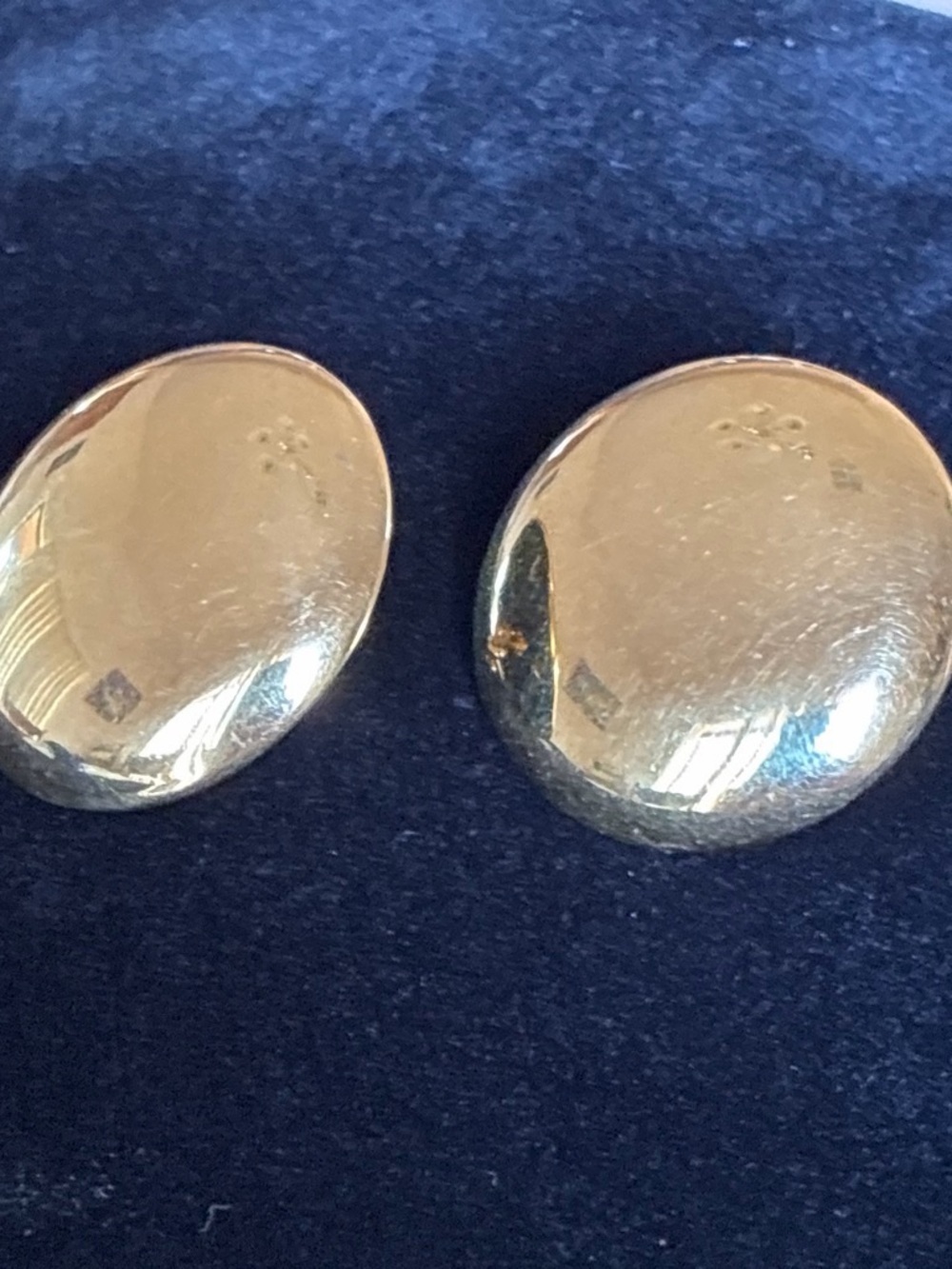 Trifari Shiny Gold Oval Dome Clip-On Earrings - Picture 3 of 4